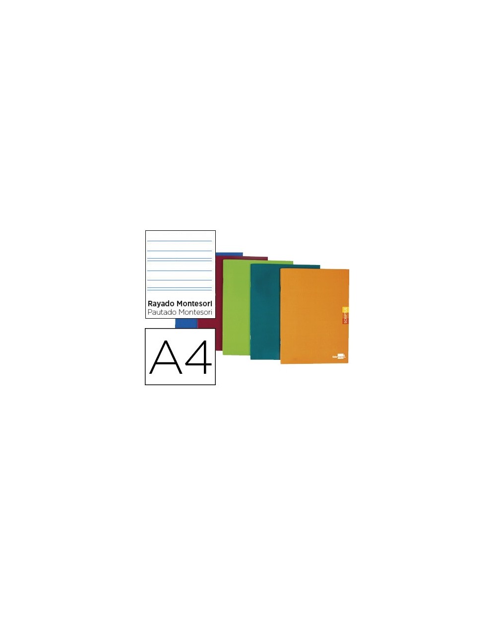 Libreta liderpapel scriptus a4 48 hojas 90g m2 rayado montessori 5mm con margen colores surtidos