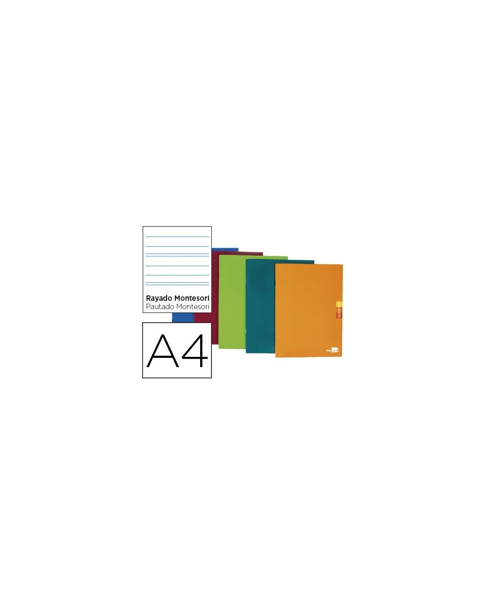 Libreta liderpapel scriptus a4 48 hojas 90g m2 rayado montessori 35mm con margen colores surtidos