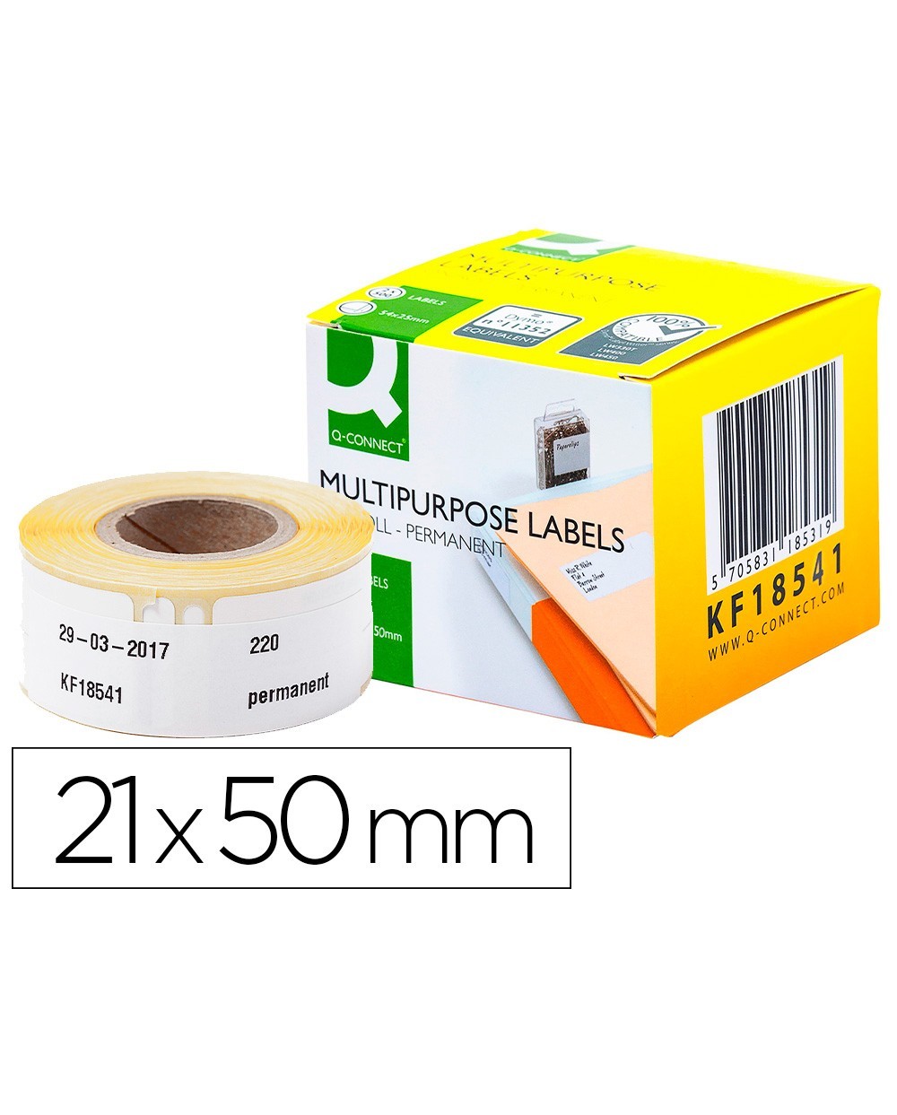 Etiqueta adhesiva q connect kf18541 compatible dymo 99017 tamano 50x12 mm caja con 220 etiquetas