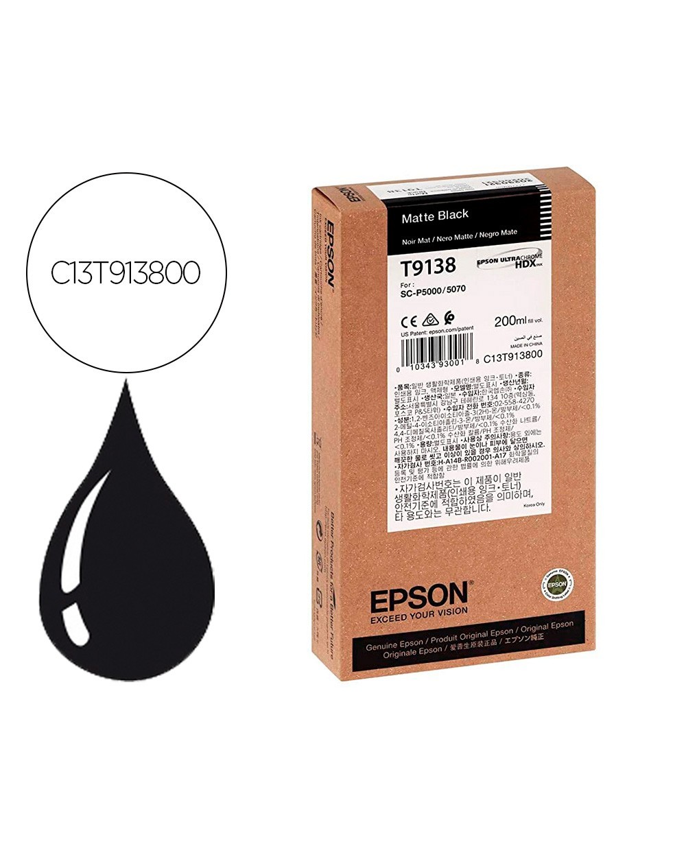 Ink jet epson t9138 matte negro ink 200ml