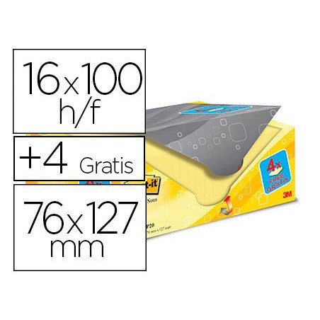 Bloc de notas adhesivas quita y pon post it sticky amarillo canario 76x127 mm pack promocional 164 gratis