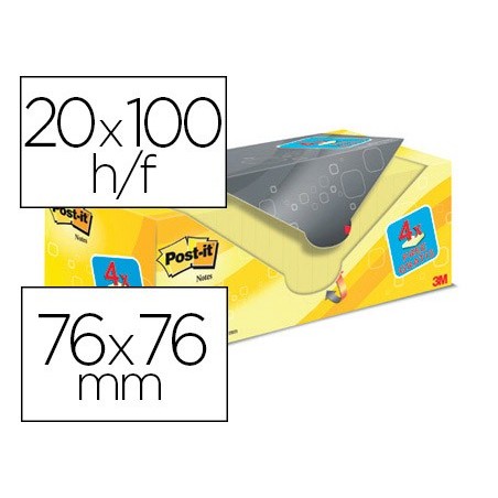 Bloc de notas adhesivas quita y pon post it super sticky amarillo canario 76x76 mm pack promocional 164 gratis