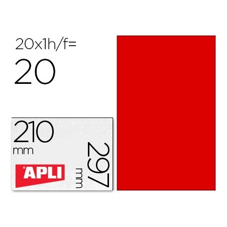 Etiqueta adhesiva apli 02880 tamano 210x297 mm para fotocopiadora laser ink jet caja con 20 hojas din a4 rojo