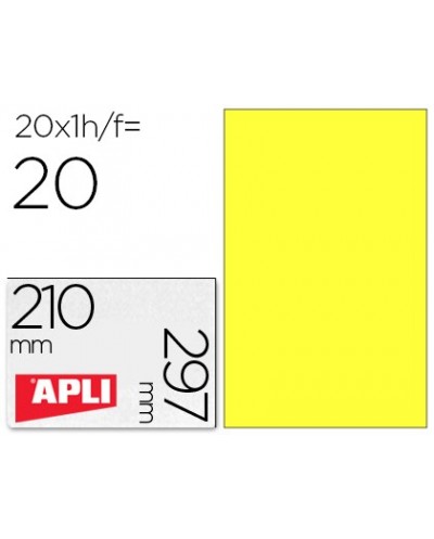 Etiqueta adhesiva apli 02878 tamano 210x297 mm para laser fotocopiadora ink jet caja con20 hojas din a4 amarillo