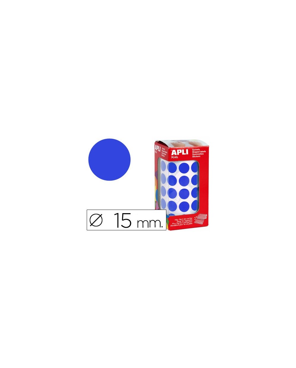 Gomets autoadhesivos circulares 15 mm azul en rollo con 2832 unidades