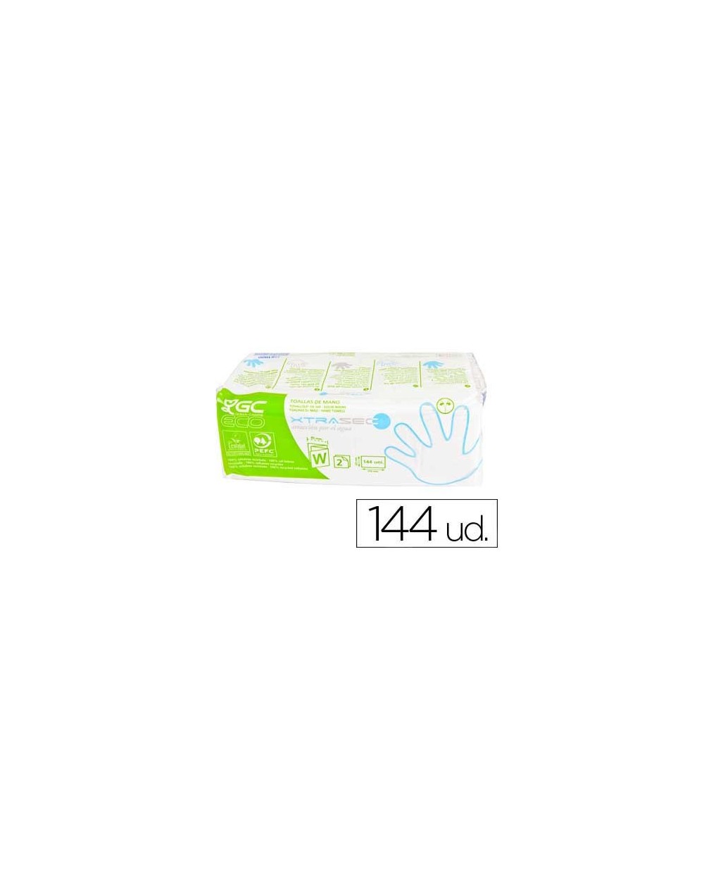 Toalla de papel mano engarzada ecologica 225x31 cm 2 capas paquete con 144 unidades