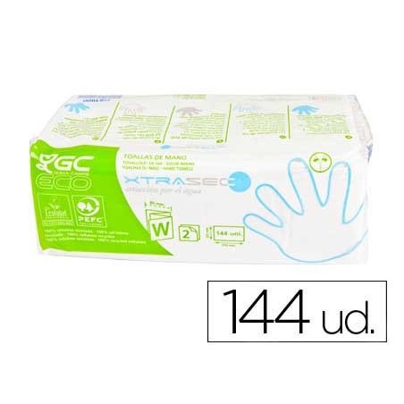 Toalla de papel mano engarzada ecologica 225x31 cm 2 capas paquete con 144 unidades