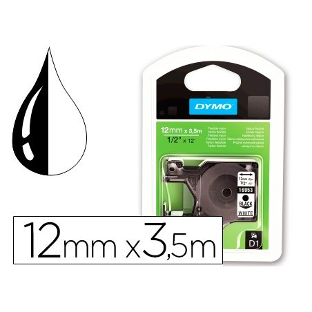 Cinta dymo negro blanco 12mm x35 mt d1 nylon