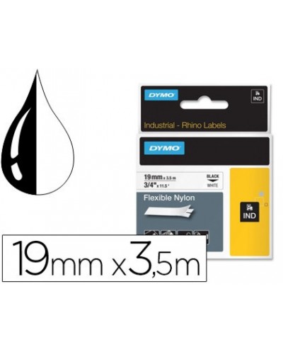 Cinta dymo rhino nylon flexible blanco negro 19mmx 35 mt tape label