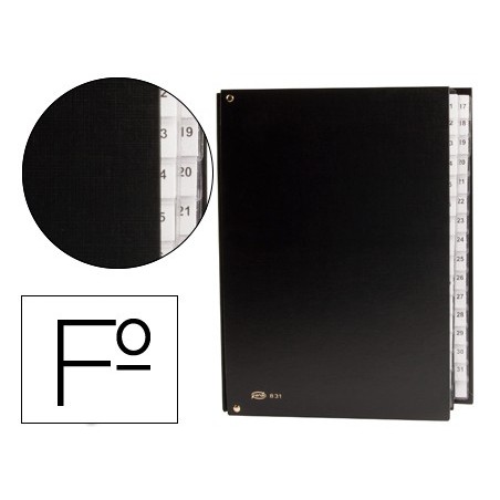 Carpeta clasificador carton compacto pardo folio 31 departamento numericos negro