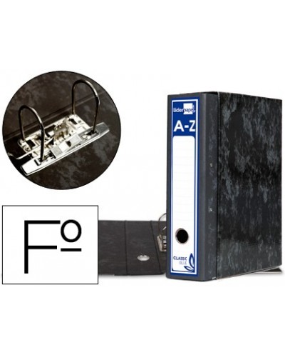 Archivador de palanca liderpapel carton forrado folio jaspeado negro con caja classic blue