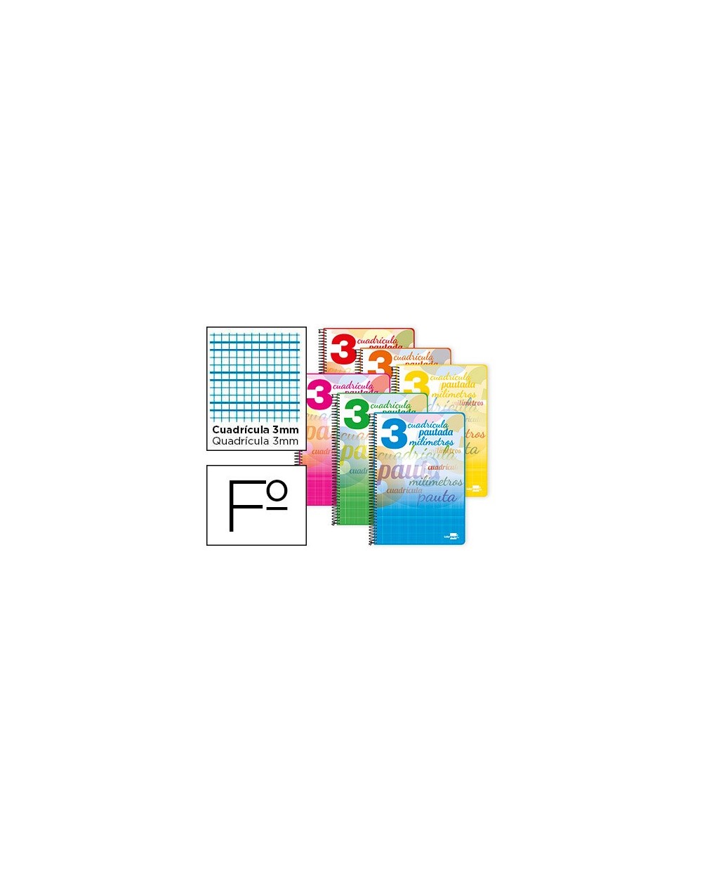 Cuaderno espiral liderpapel folio pautaguia tapa dura 80h 75 gr cuadro pautado 3 mmcon margen colores surtidos