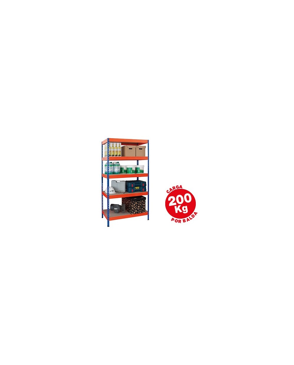 Estanteria metalica ar storage 180x90x45 cm 5 estantes 200kg por estante bandejas de maderasin tornillos azul naranja