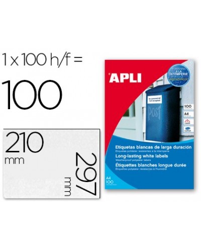 Etiquetas adhesivas apli 12121 tamano 210x297 mm poliester resistente a la interperie impresion laser