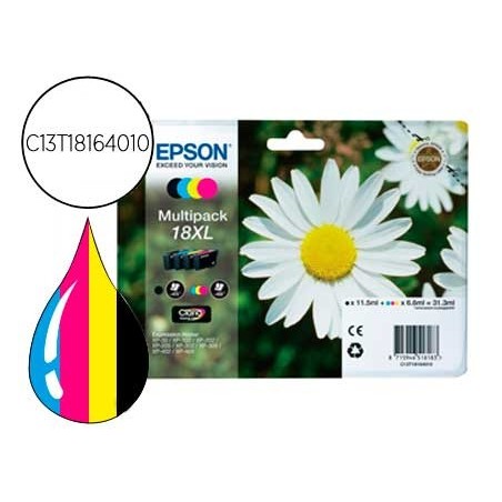 Ink jet epson multipack t18xl negro amarillo cian y magenta xp 102 xp 205 xp 305 xp 405 capacidad 470 pag