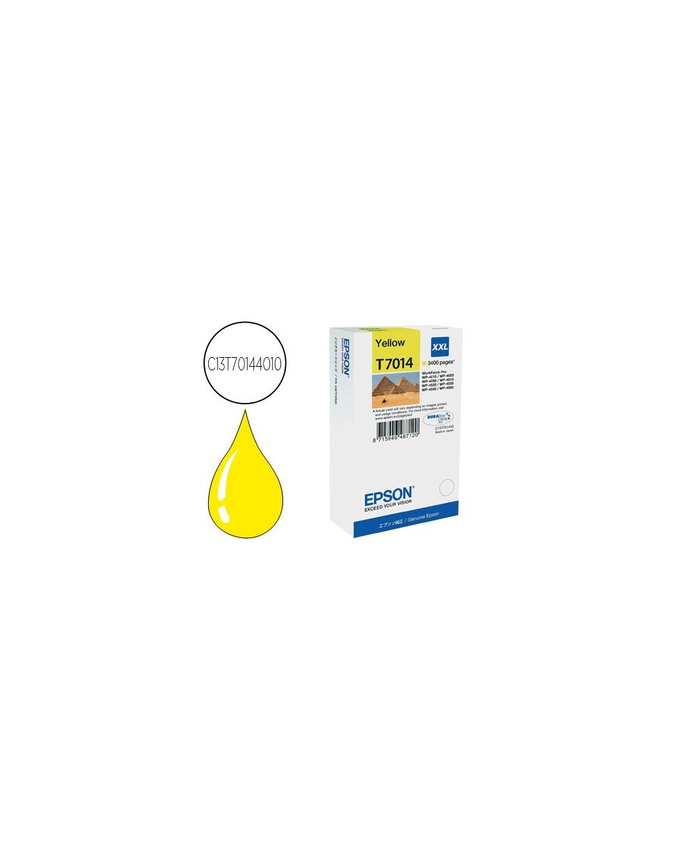 Ink jet epson stylus t7014 amarillo xl wp 4000 4500 capacidad 3400 pag