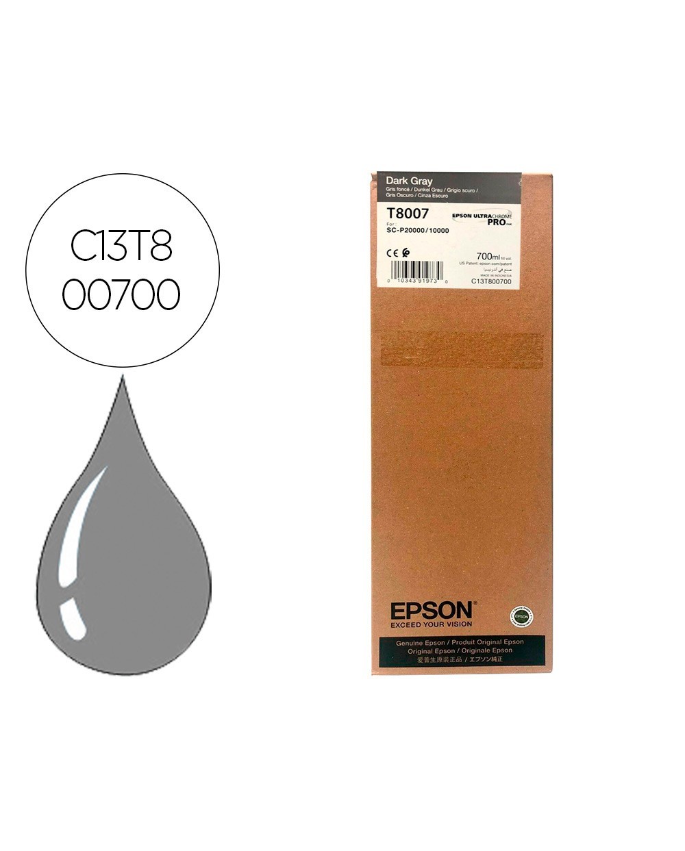 Ink jet epson singlepack dark gray t800700 ultrachrome pro 700ml