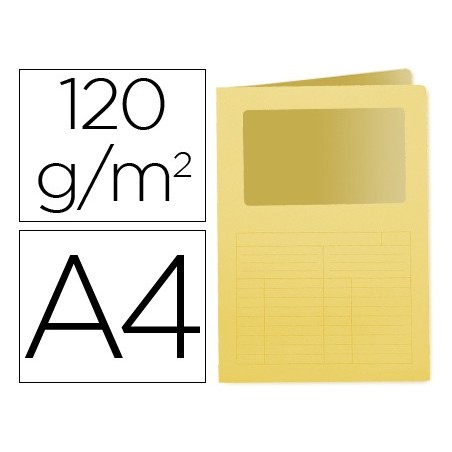 Subcarpeta cartulina q connect din a4 amarilla con ventana transparente 120 gr