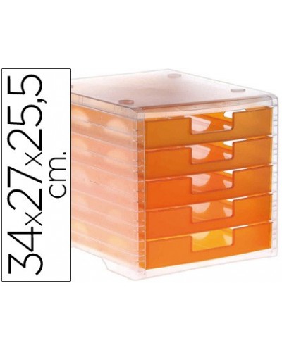 Fichero cajones de sobremesa q connect 340x270x260 mm apilables 5 cajones naranja mandarina translucido