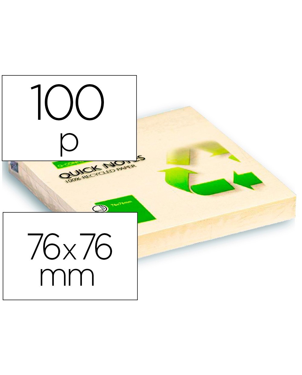 Bloc de notas adhesivas quita y pon q connect 75x75 mm papel reciclado amarillo