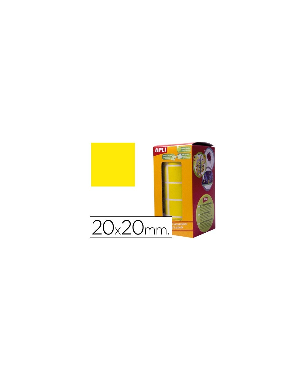 Gomets autoadhesivos cuadradas 20x20 mm en rollo amarillo