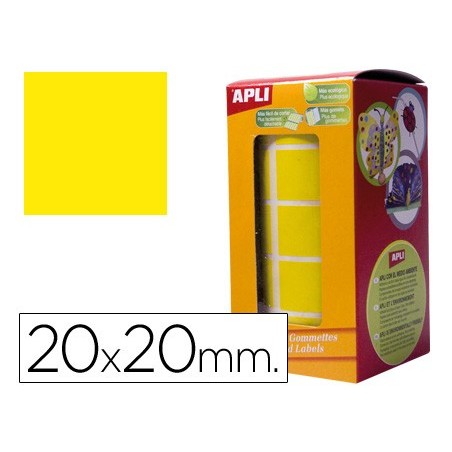 Gomets autoadhesivos cuadradas 20x20 mm en rollo amarillo