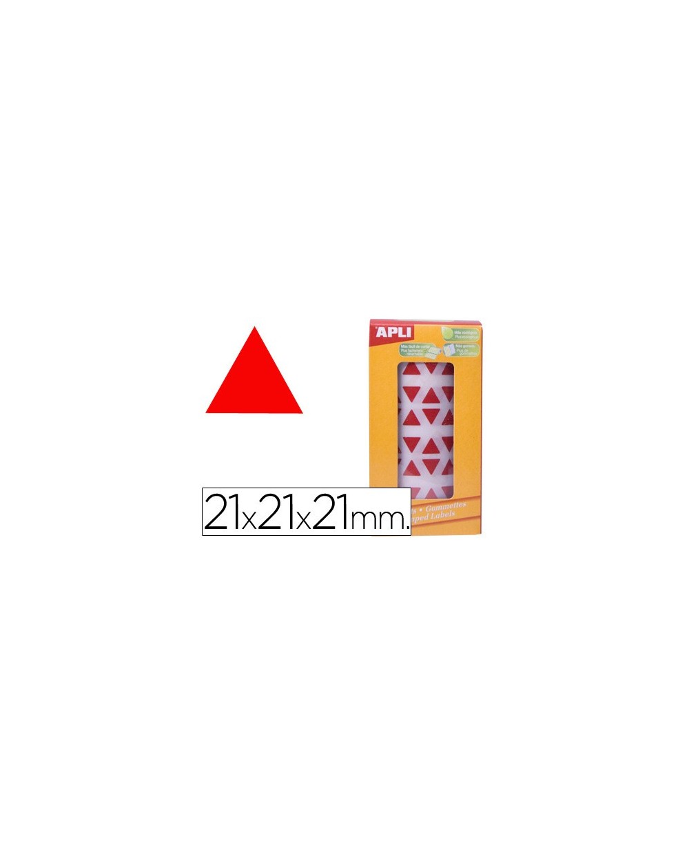 Gomets autoadhesivos triangulares 21x21x21 mm rojo en rollo