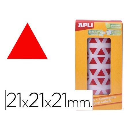 Gomets autoadhesivos triangulares 21x21x21 mm rojo en rollo