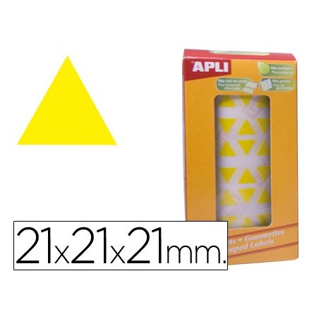 Gomets autoadhesivos triangulares 21x21x21mm amarillo en rollo