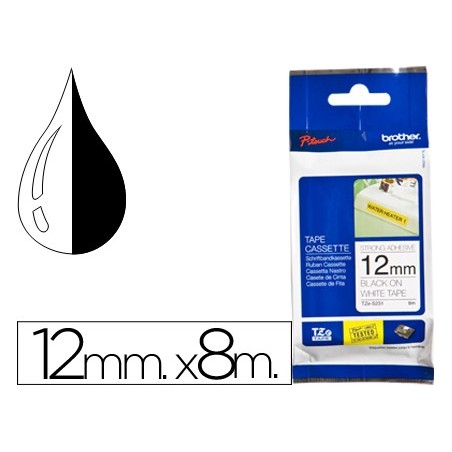 Cinta brother tze s231 blanco negro 12mm longitud 8 mt superadhesiva