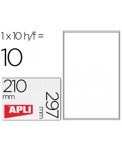 Etiquetas adhesivas apli transparentes poliester para impresora ink jet 210x297 mm presentadas en carpetas de 10