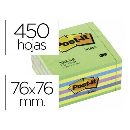 Bloc de notas adhesivas quita y pon post it 76x76 mm cubo color azul y verde 450 hojas