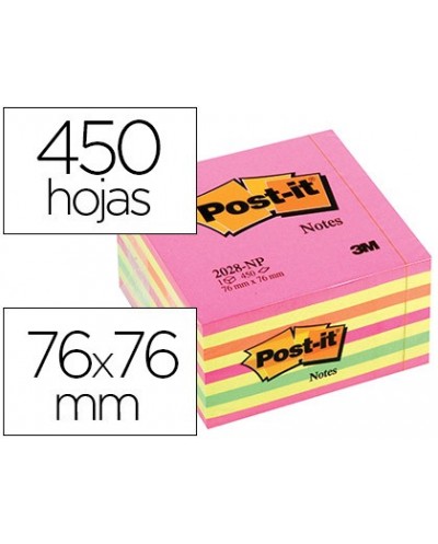 Bloc de notas adhesivas quita y pon post it 76x76 mm cubo color rosa neon 450 hojas