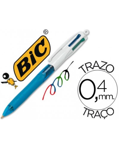 Boligrafo bic cuatro colores con grip de caucho ergonomico punta media 1 mm