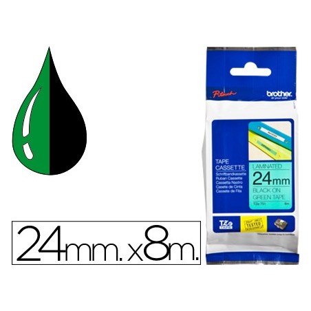 Cinta brother tze 751 verde negro 24mm longitud 8 mt