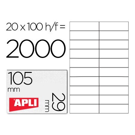 Etiqueta adhesiva apli 1299 tamano 105x29 mm para fotocopiadora laser ink jet caja con 100 hojas din a4