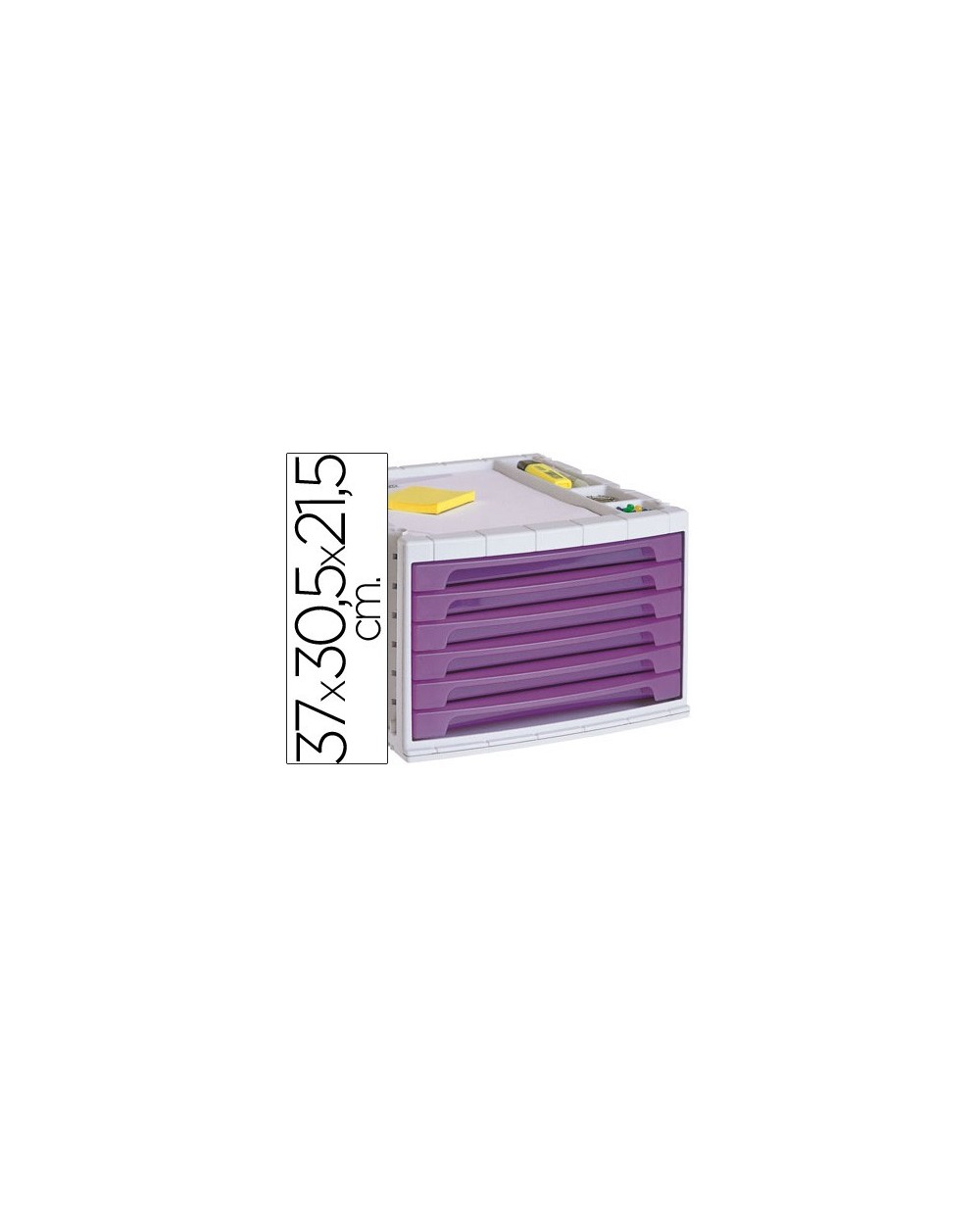 Fichero cajones de sobremesa q connect 37x305x215 cm bandeja organizadora superior 6 cajones violeta translucido