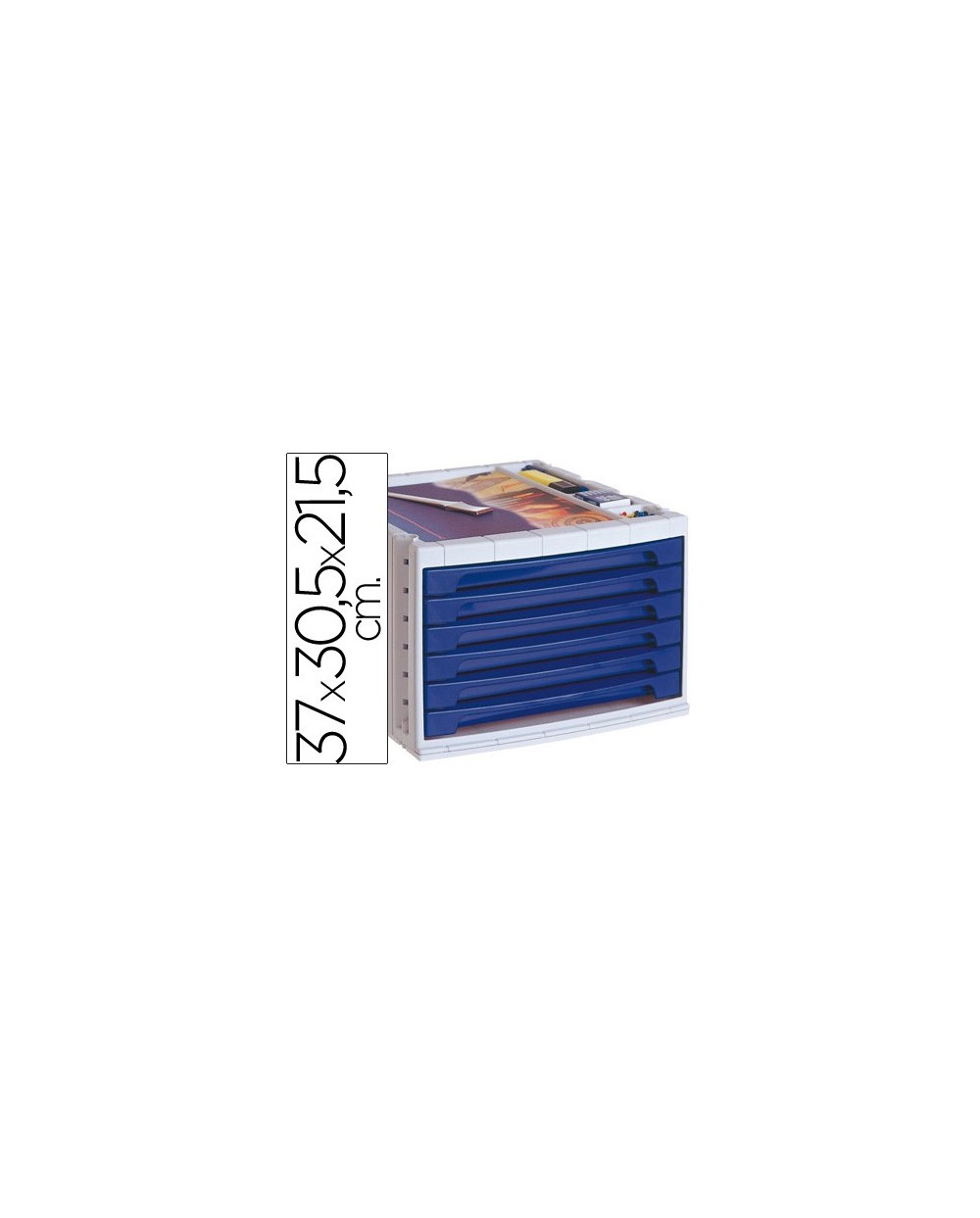 Fichero cajones de sobremesa q connect 370x305x215 mm bandeja organizadora superior 6 cajones azul opaco