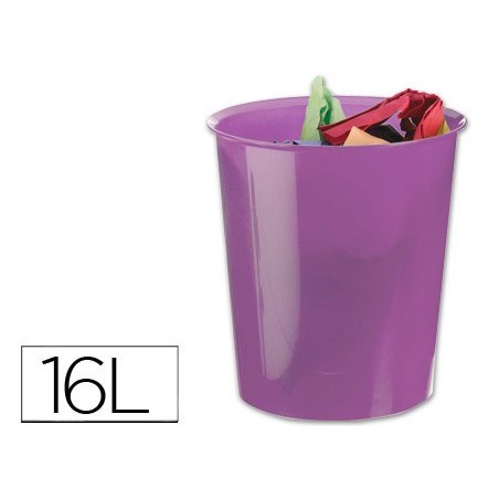 Papelera plastico q connect violeta translucido 16 litros