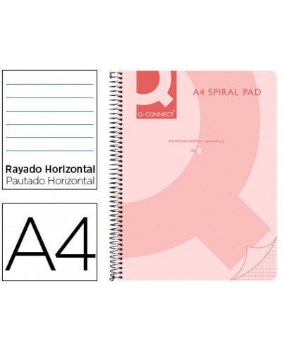Cuaderno espiral q connect a4 micro tapa plastico 80h 70g horizontal sin bandas 4 taladros rosa
