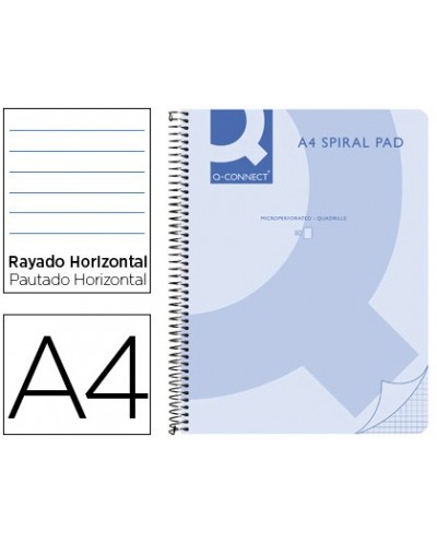 Cuaderno espiral q connect a4 micro tapa plastico 80h 70g horizontal sin bandas 4 taladros azul