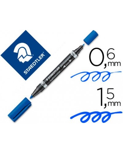 Rotulador staedtler lumocolor permanente duo 348 azul punta f 06 mm punta m 15 mm