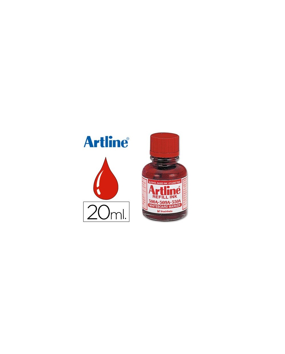 Tinta artline rojo para rotulador pizarra blanca 500 a frasco de 20 ml
