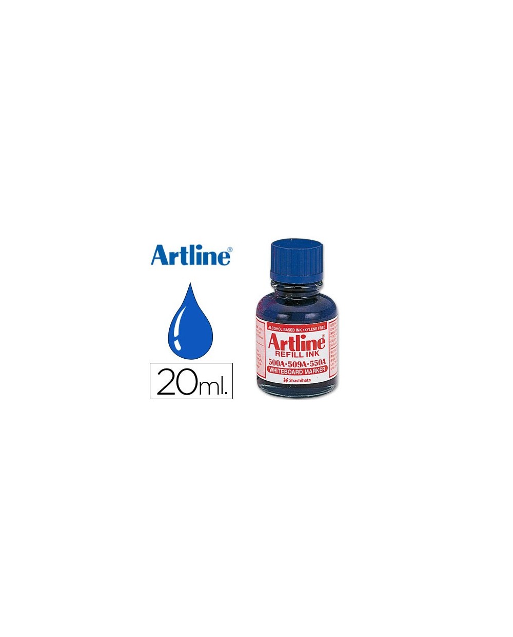 Tinta artline azul para rotulador pizarra blanca 500 a frasco de 20 ml