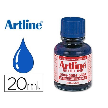 Tinta artline azul para rotulador pizarra blanca 500 a frasco de 20 ml
