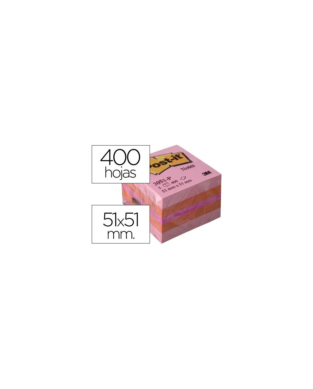 Bloc de notas adhesivas quita y pon post it 51x51 mm minicubo color rosa 2051 p 400 hojas