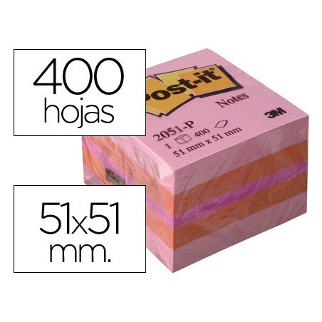 Bloc de notas adhesivas quita y pon post it 51x51 mm minicubo color rosa 2051 p 400 hojas