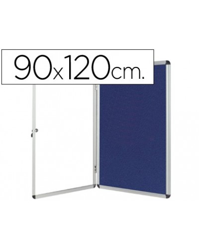Vitrina de anuncios q connect mural grande fieltro azul con puerta y marco con cerradura 120x90 cm