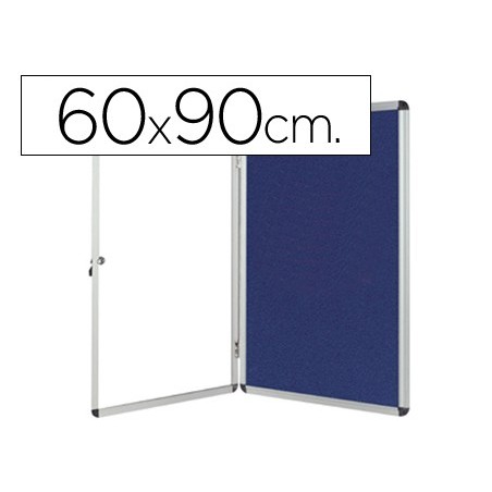 Vitrina de anuncios q connect mural pequena fieltro azul con puerta y marco con cerradura 72x98 cm