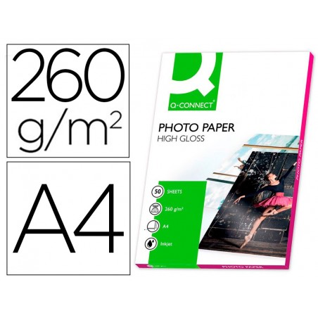Papel q connect foto glossy din a4 alta calidad digital photo para ink jet bolsa de 50 hojas de 260 gr